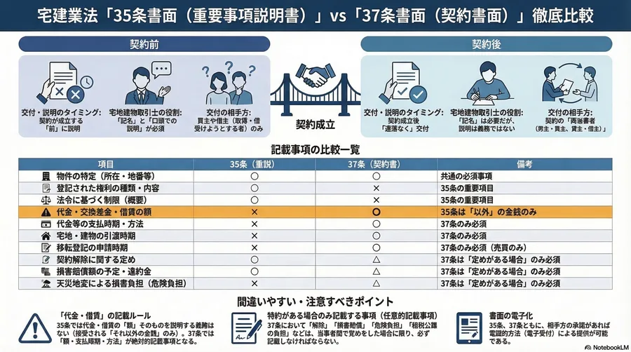 LINEで届く図解の例：35条書面と37条書面の比較